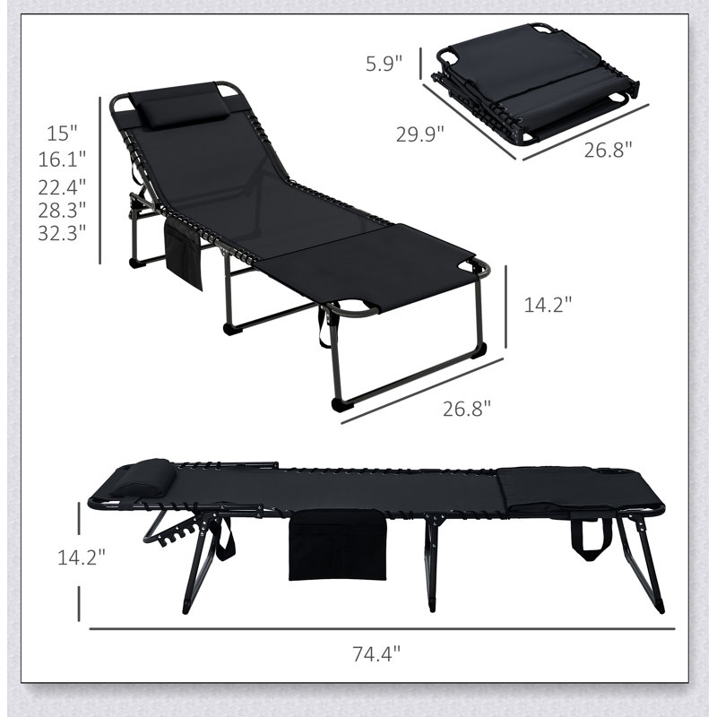 Outsunny 2 Piece Folding Chaise Lounge with 5-level Reclining Back, Outdoor Tanning Chair