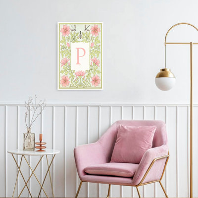 Elegant Floral Letter P Elegant Vintage Abstract Dragonfly Flower Nature Wall Art Print