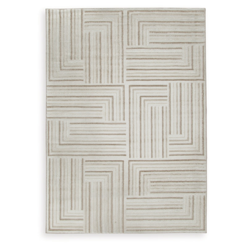 Cream and Taupe Geometric Tufted Wool 5' x 7' Rug