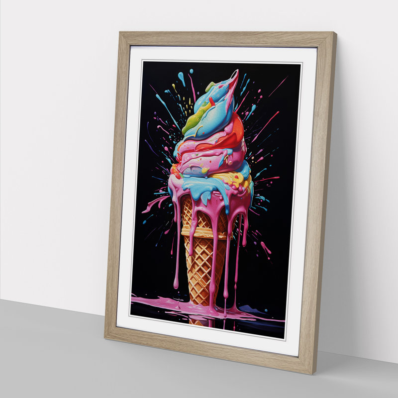 Ice Cream Hard Edge Painting - Single Picture Frame Print on Wood, 64cm H x 46cm W x 2cm D, Oak Framed