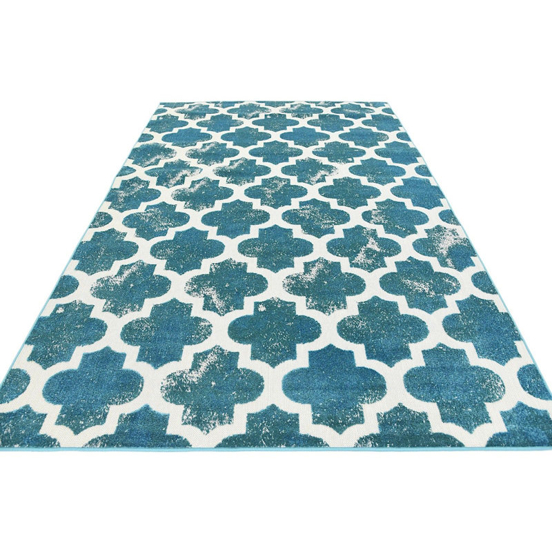 Tapis de véranda d'extérieur couleur verre de mer, Rectangle 5 pi x 8 pi