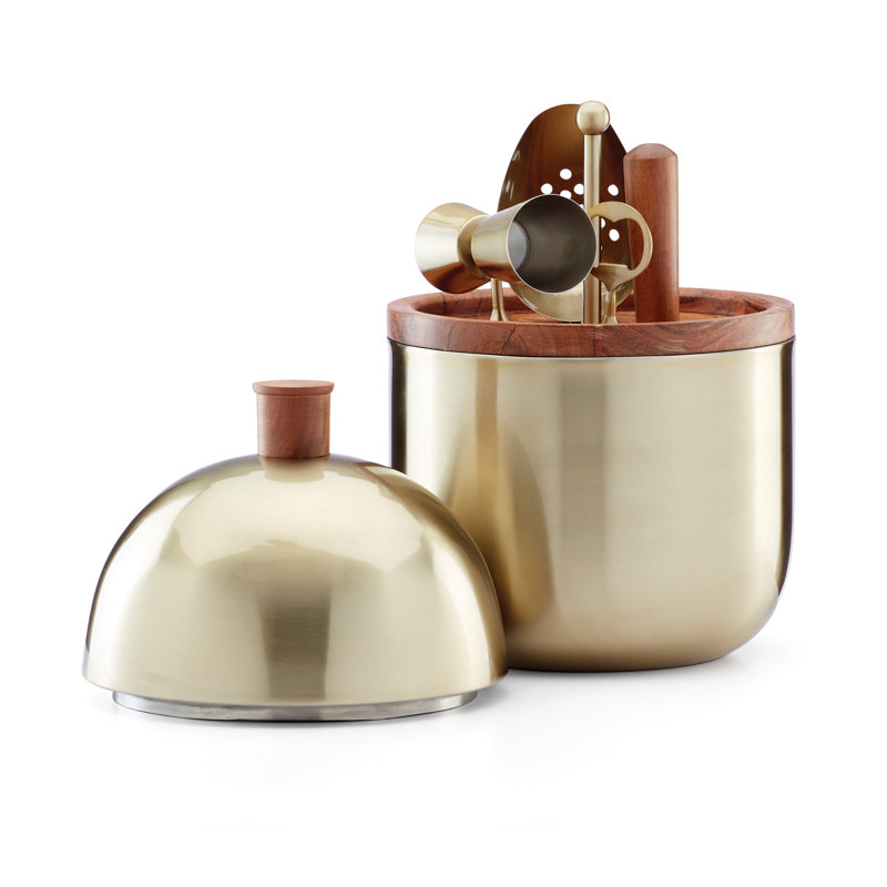 Elegant Brushed Gold Bar Tool Set with Ice Scoop, Jigger, and Muddler