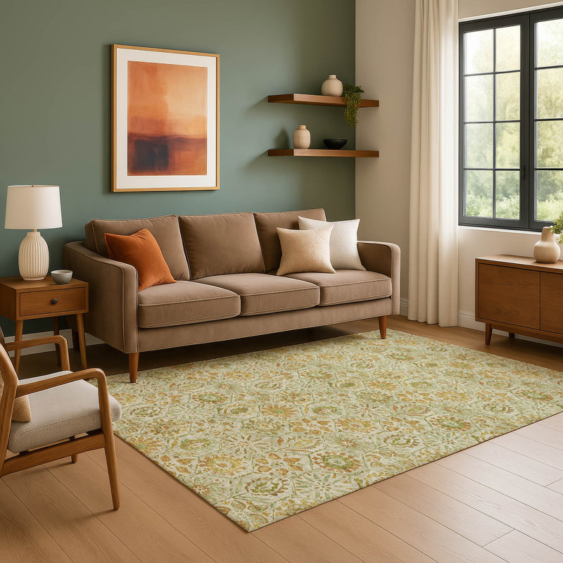 Premium Machine Washable Ralston AMF1938 Floral Rug, Rectangle 10' x 14'