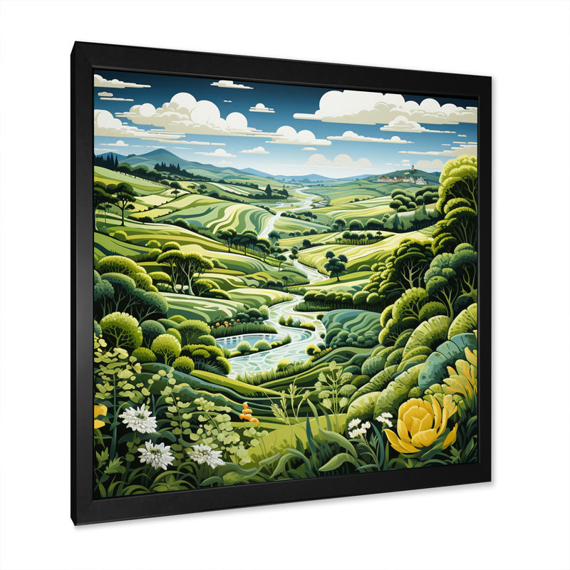Countryside Green Pastures An I - Landscapes Canvas Wall Art, Cadre photo noir, H 36 po x l 36 po x P 1,5 po
