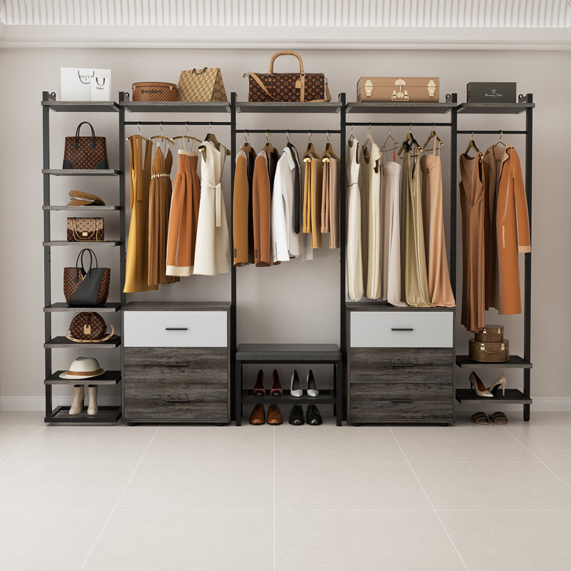Strathaven Walk in Closet System with 6 Closet Drawers, Black/Grey