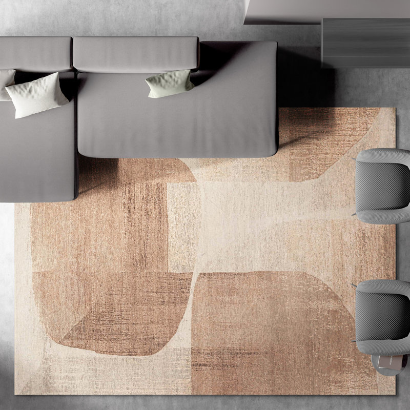 Hand Knotted Abstract Area Rug in Ivory/Blush, Rectangle 6' x 9'
