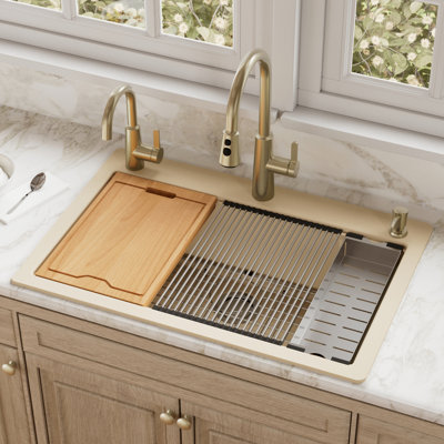 Karran Quartz 33'' X 22'' Single Bowl Drop-in Workstation Kitchen Sink