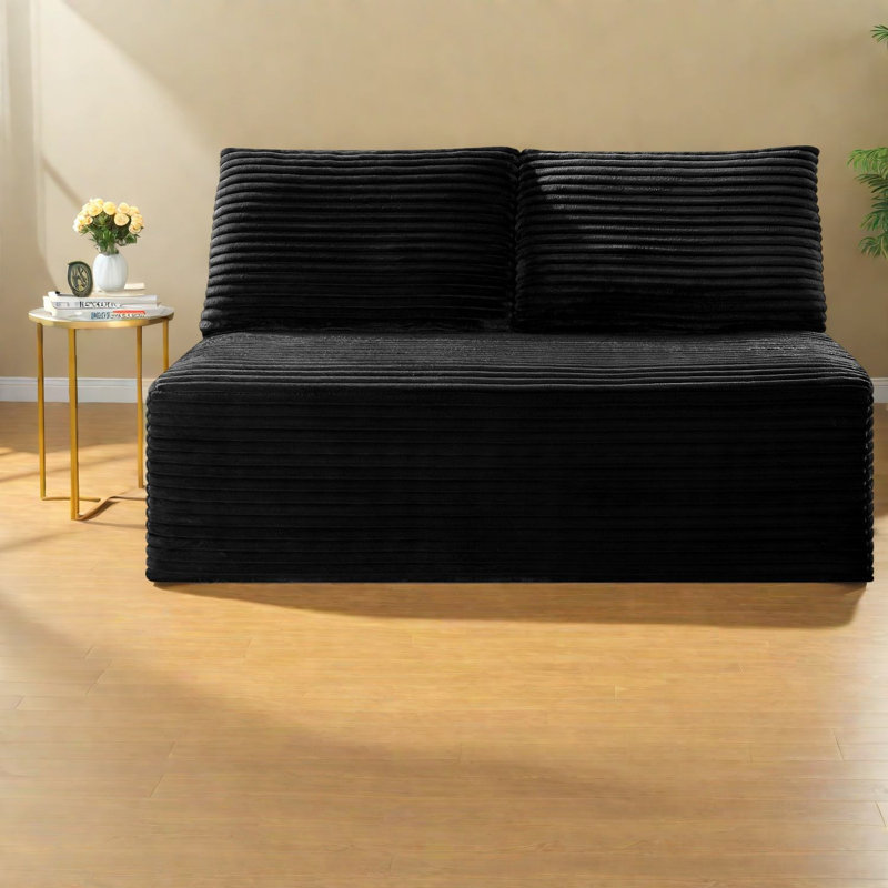 Causeuse à compression, causeuse moderne en velours côtelé noir compact pour petite maison