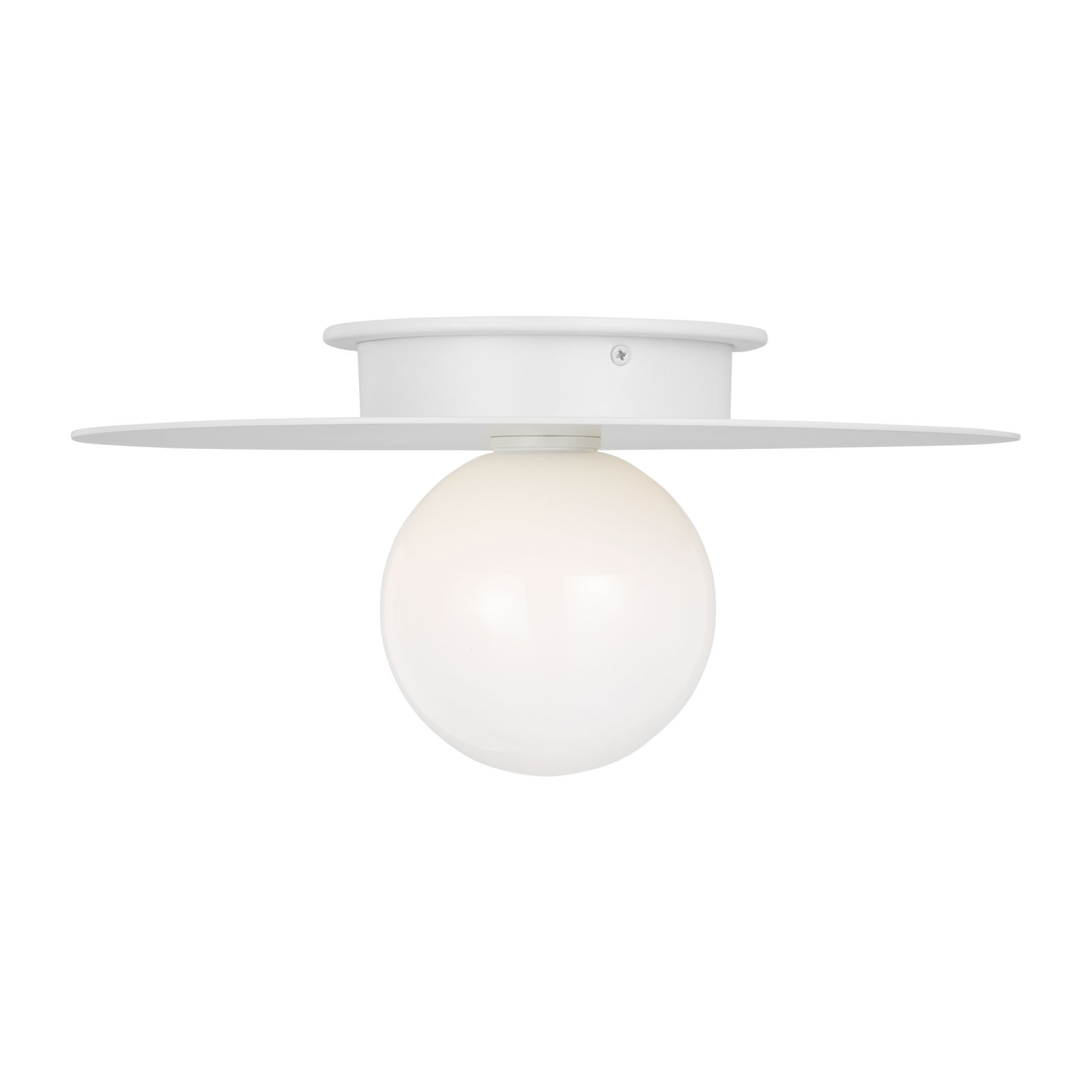 Single Light Milk Glass Shade Flush Mount, 6.375" H x 14" W x 14" D
