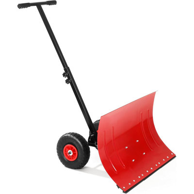 Snow Shovel with Wheels, Adjustable Angle & Height Handle, Single Rod Ergonomic Snow Pusher for Driveway(29.1W x 16.5H)