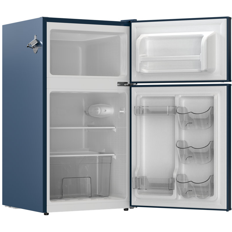 Frigidaire 3.1 Cu. Ft. 2 Door Retro Compact Refrigerator with Freezer, Built-in Side Bottle Opener, Azure