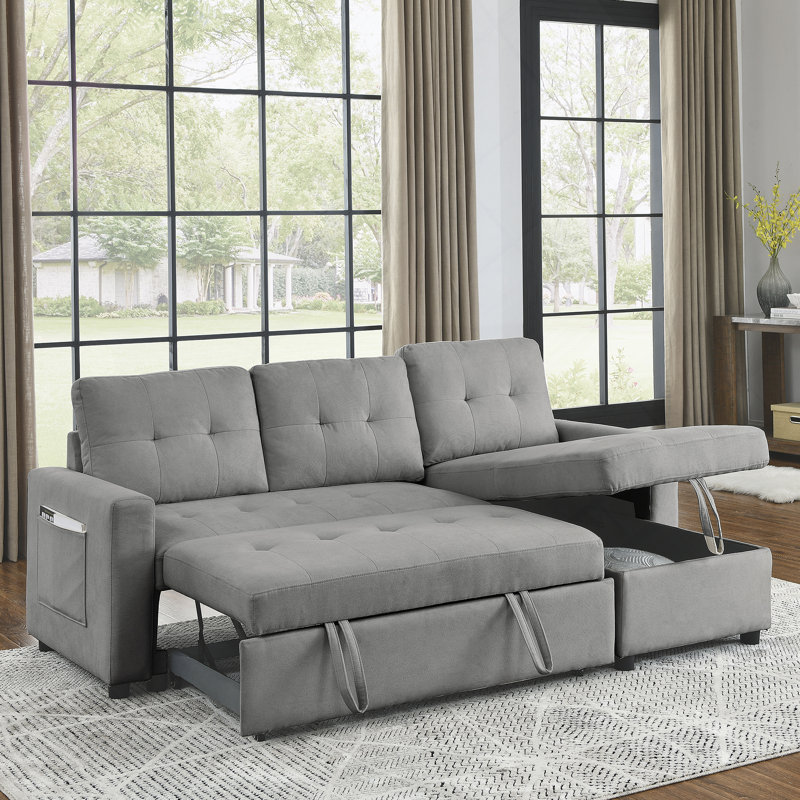 Sleeper Sofa Bed, Reversible Sectional Couch With Storage Chaise And Side Storage Bag