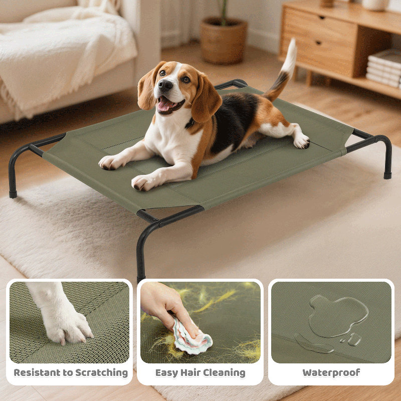 Portable Elevated Pet Bed Dog Cot Bed With Removable Bolster, Extra Small (35.5" W x 25.5" D x 7.5" H), Dark Green