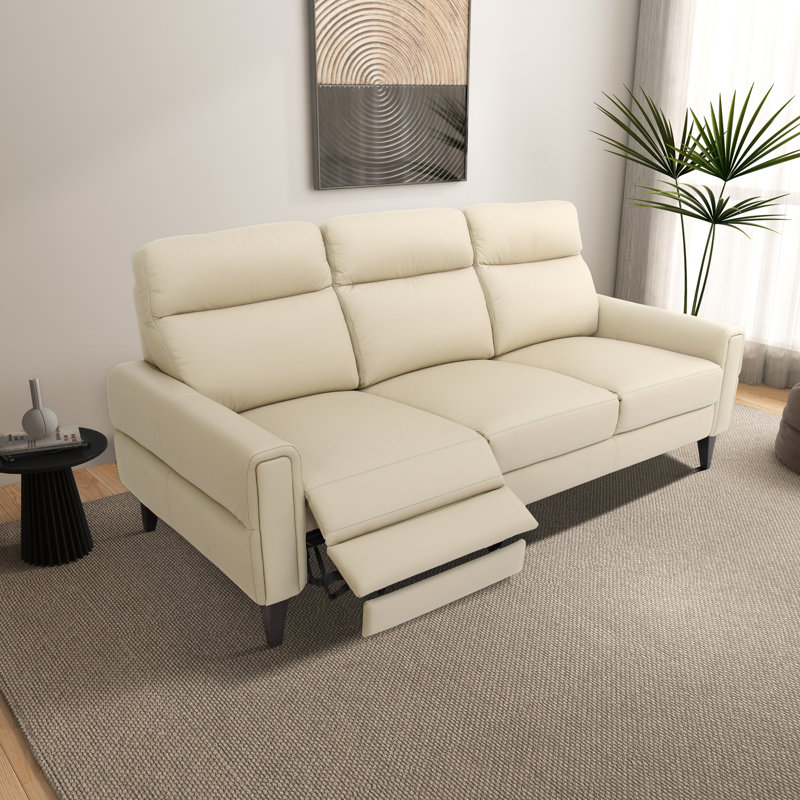 Canapé inclinable moderne en cuir Mid-Century de 78,7 po Rahim avec repose-pieds réglable, Crème