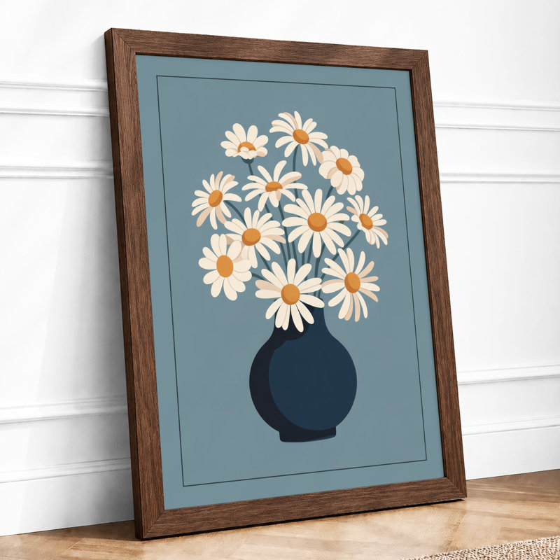 Daisy Bouquet Botanical - Framed Print, A2 - 59.4 x 42.0 cm, Walnut