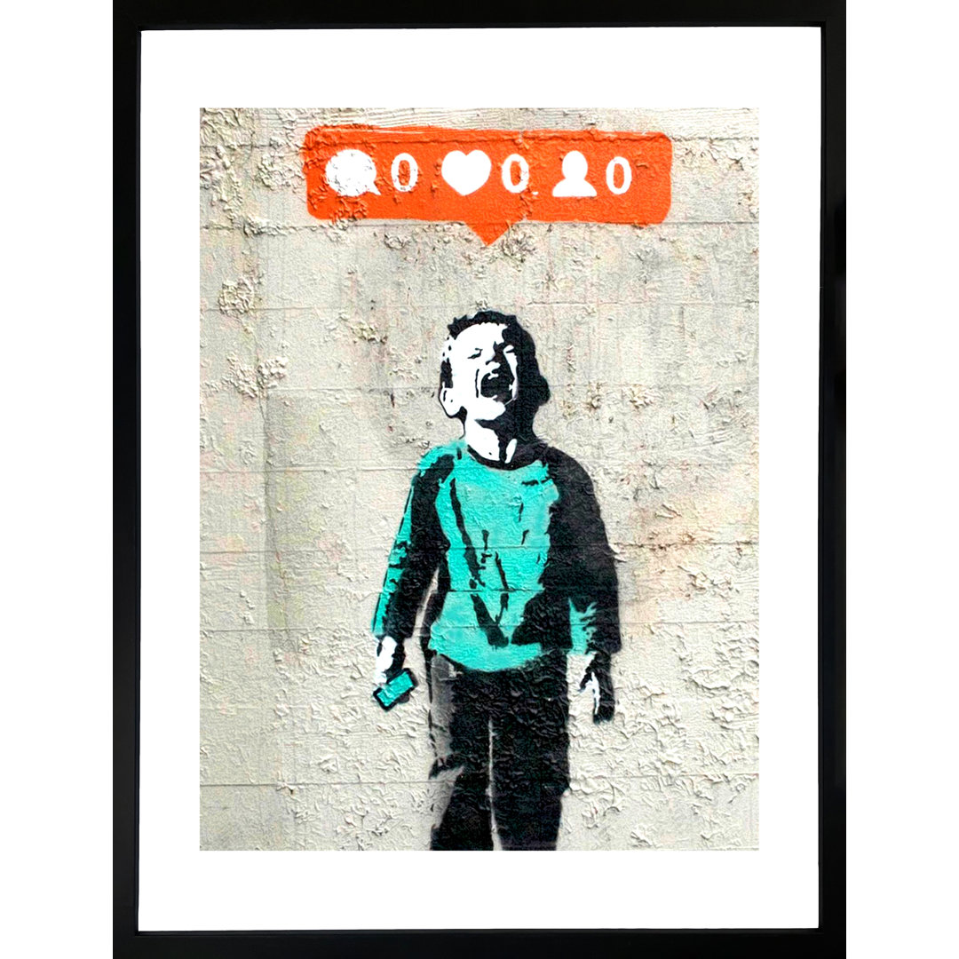Social Media Boy Banksy Graffiti Street - Single Picture Frame Print