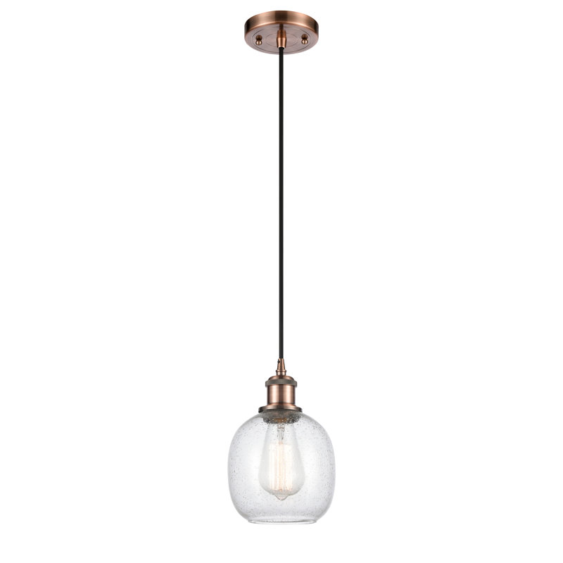 Carlucci 1 - Light Single Pendant, Clear Seedy, Antique Copper
