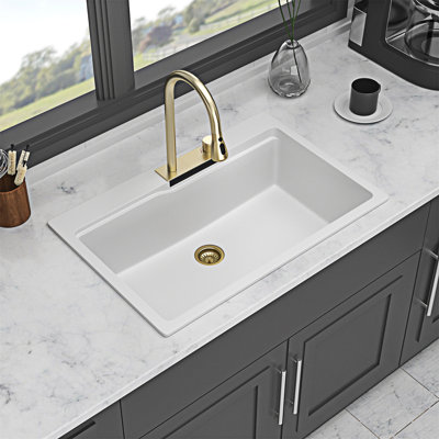 Drop In Waterfall Kitchen Sink Single Bowl With Pull-Out Faucet