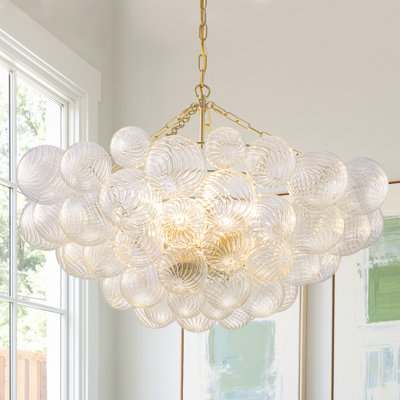 Gold Chandeliers With Ribbed Globe Glass