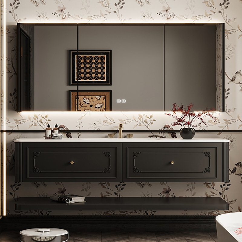 American-style light luxury bathroom cabinet, Black, 18.35" H x 59.06" W x 21.65" D