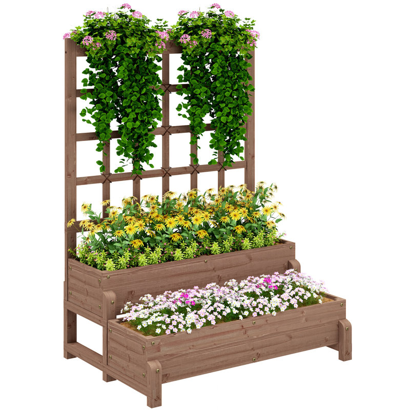 Raised Garden Bed with Trellis, Brown