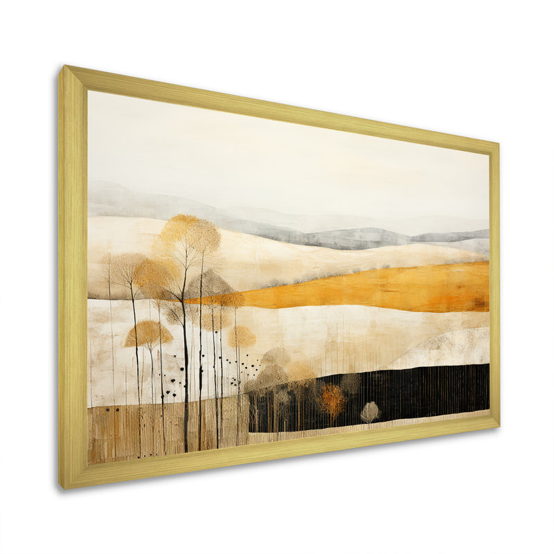«Bold Mute Tone Countryside Landscape», impression sur toile, Cadre doré simple, H 34 po x l 44 po x P 1,5 po