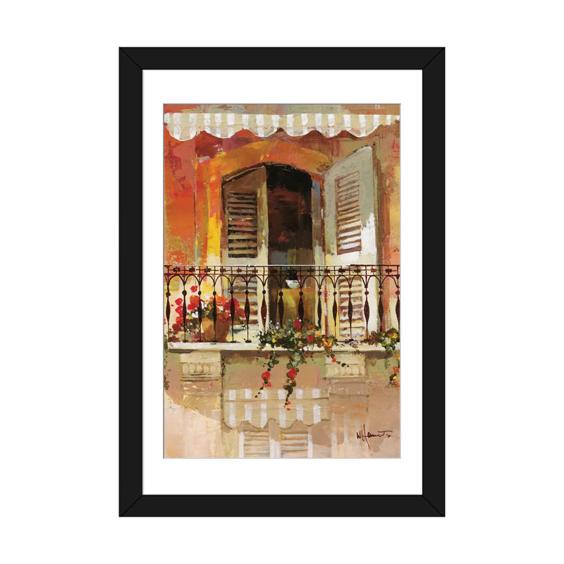 « balcon i », reproduction sur toile, H 24 po x l 16 po x P 1 po, Papier d'art encadré noir, Blanc