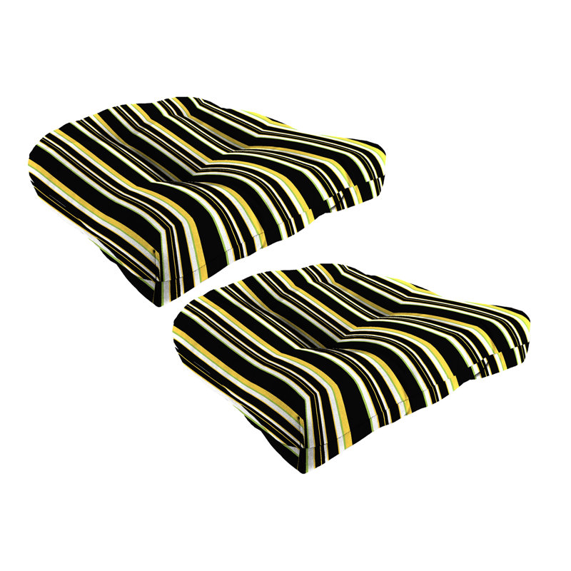 Contoured Outdoor Wicker Seat Cushion, Black/Striped