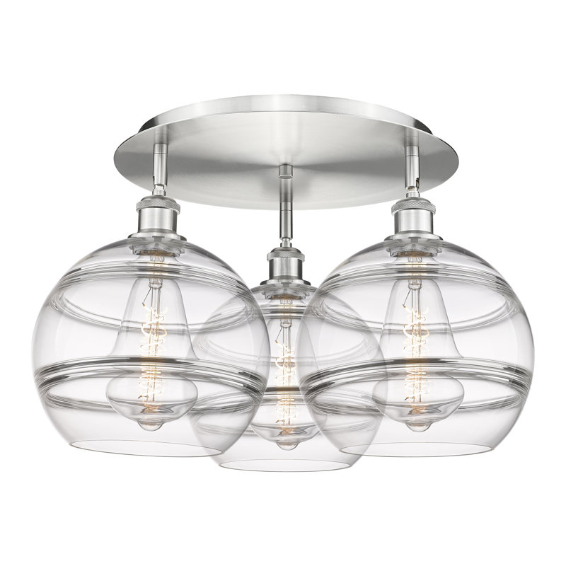 Plafonnier semi-encastré Glassoff, H 12,63 po x l 21,75 po x P 21,75 po, Transparent, Nickel satiné