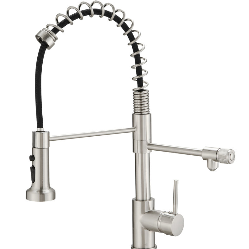 Kitchen Sink Faucets With Purifier And Drinking Water Function - Pull Down Filter In Brushed Nickel Look Contemporary Faucet Finish
