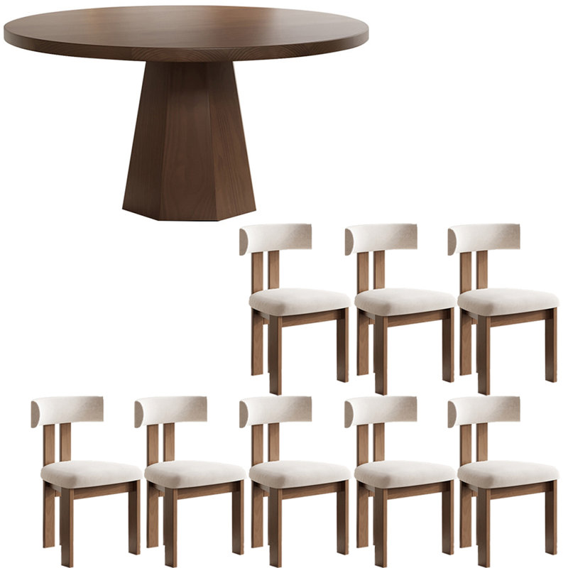 Modern simple solid wood dining table set., 29.5"H x 62.9"L x 62.9"W