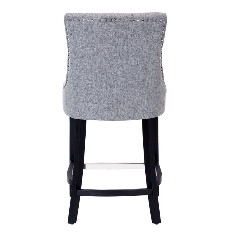 Linen Fabric Tufted Upholstered Counter Stool, Counter Stool (24” Seat Height), Gray Linen/Black Frame