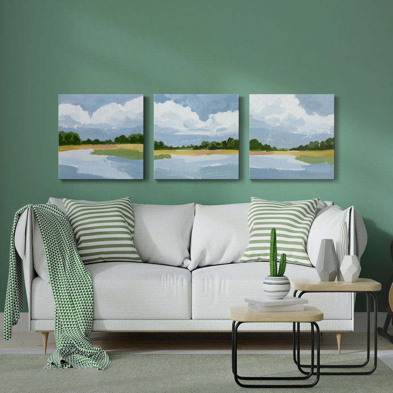 Lakeside Study III - Ensemble de 3 peintures sur toile tendue, H 40 po x l 80 po x P 1 po