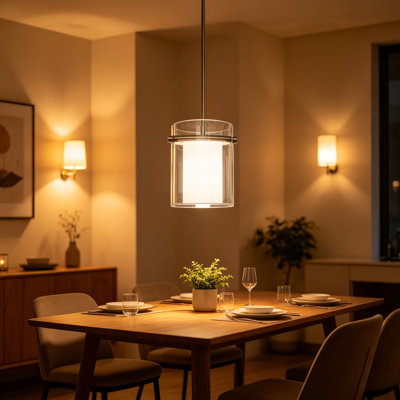 Luminaire suspendu en nickel avec abat-jour en verre transparent de 10,2 pouces, luminaire suspendu moderne réglable pour îlot de cuisine, luminaire suspendu à DEL à intensité variable sur évier pour salle à manger, chambre à coucher, design minimaliste