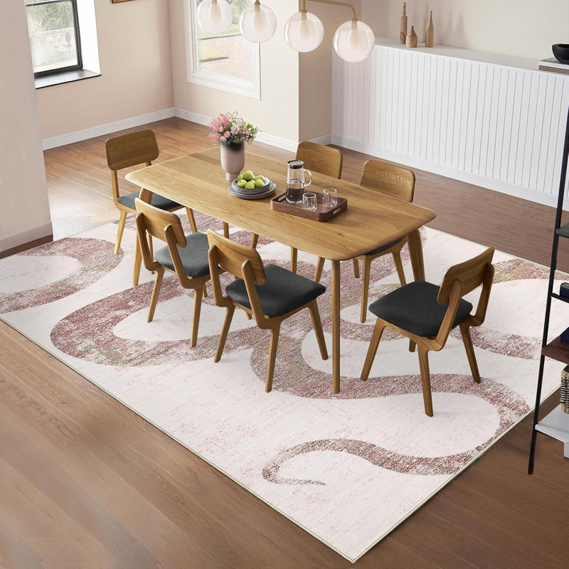 2x6 Washable Pink Runner Rug, Soft Non-Slip, Low Pile, Thin, Snake Print, Contemporary Accent Carpet for Kitchen, Hallway, Laundry.