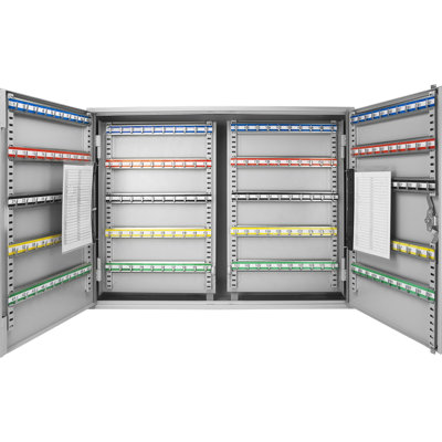 Armoire ajustable à serrure 400 avec fixation murale et fonction - acier gris, étiquettes colorées pour une manipulation transparente des clés, organisation efficace 400, rangement