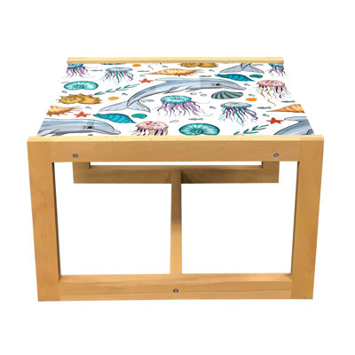 East Urban Home Nautical Blue Coffee Table, Marine Animals Pattern With Dolphin And Jellyfish Colorful Shells Graphic, Acrylic Glass Center Table With -  09182C3CED6D4E9CAF4FE8D7740AEC2B