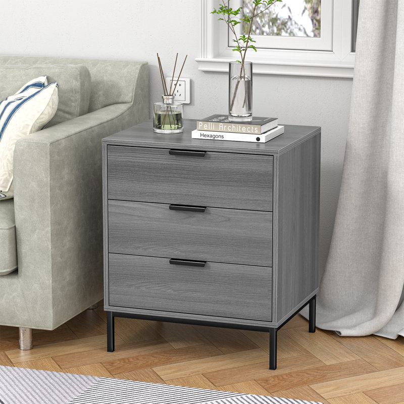 Rhylan 3-drawer Nightstand In Gray