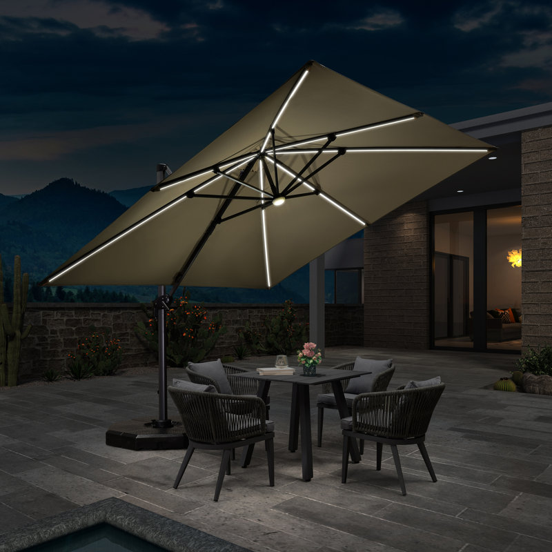 Parasol en porte-à-faux éclairé de 120 po Yatra, Beige