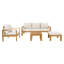 Ensemble de conversation modulaire d'extérieur en bois d'acacia pour terrasse - 4 pièces avec coussins, beige et gris