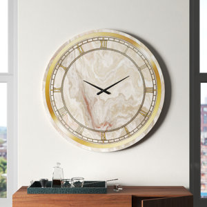 White Onyx Natural White Marble - Glam wall clock