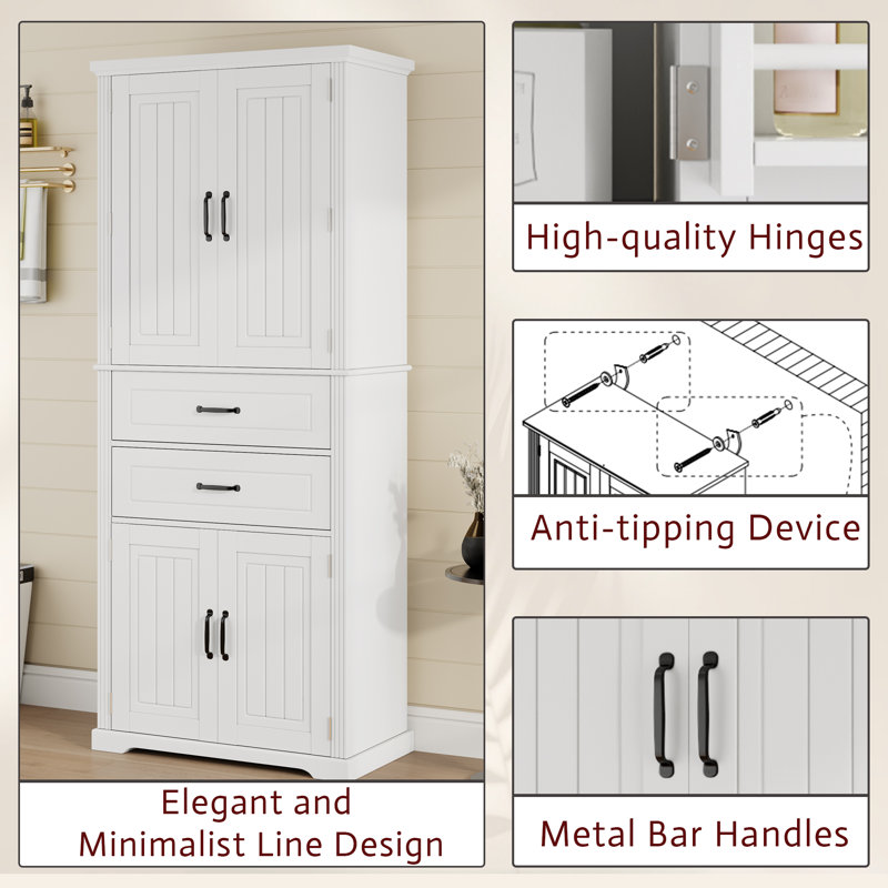 Bathroom Storage Cabinet With Multi-Functional Storage Space , 2 Drawers With Slide Rails, Adjustable Shelf