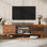 Meuble télé Mid-Century de 53,5 po pour téléviseur de 60 po ou moins Bria, meuble télé moderne avec tablette réglable et 2 grandes armoires, console média en bois pour le salon et la chambre à coucher