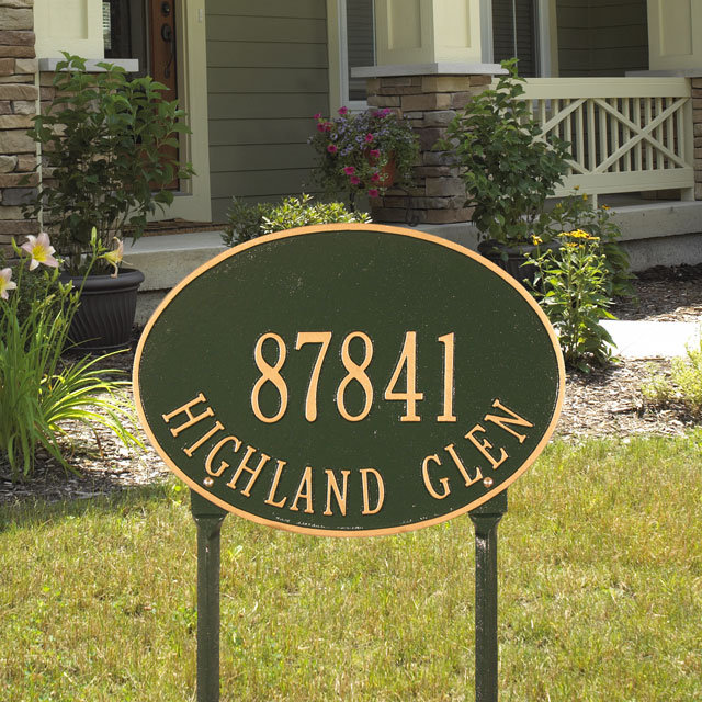 Plaque d'adresse sur 2 lignes Hawthorne, Vert et or, Oui