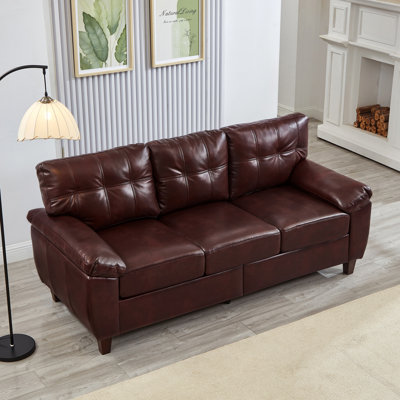 Modern Faux Leather Three Seater Sofa With Storage And Big Armrests, Upholstered In Breathable PU For Comfort And Style