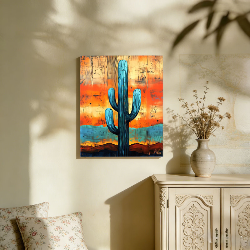 Cactus turquoise vibrant, art mural non encadré, 36 L x 24 l