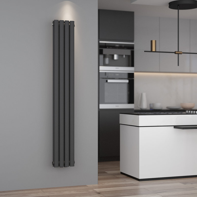 Roxann Vertical Oval Panel Radiators, Black, 160cm H x 23.6cm W x 10cm D