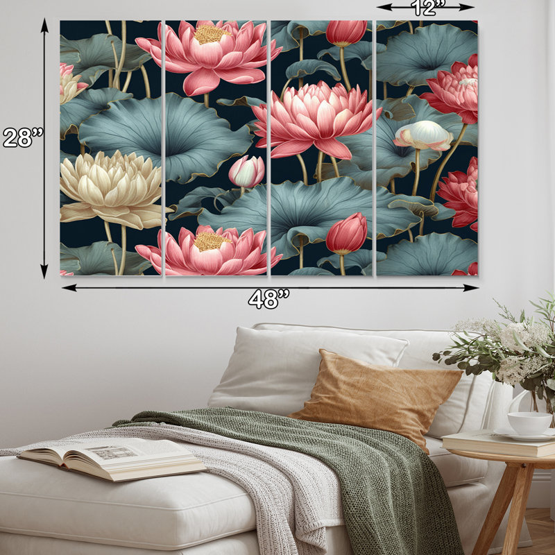 Multicolore Lotus Reflections II - ensemble de reproduction d'art floral en métal
