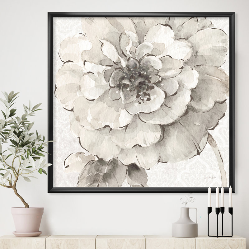 « indigold gris pivoines i »-image image sur toile, H 30 po x l 30 po x P 1 po, Cadre noir