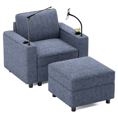 38"W Upholstered Accent Armchair with Storage and Ottoman for Living Room